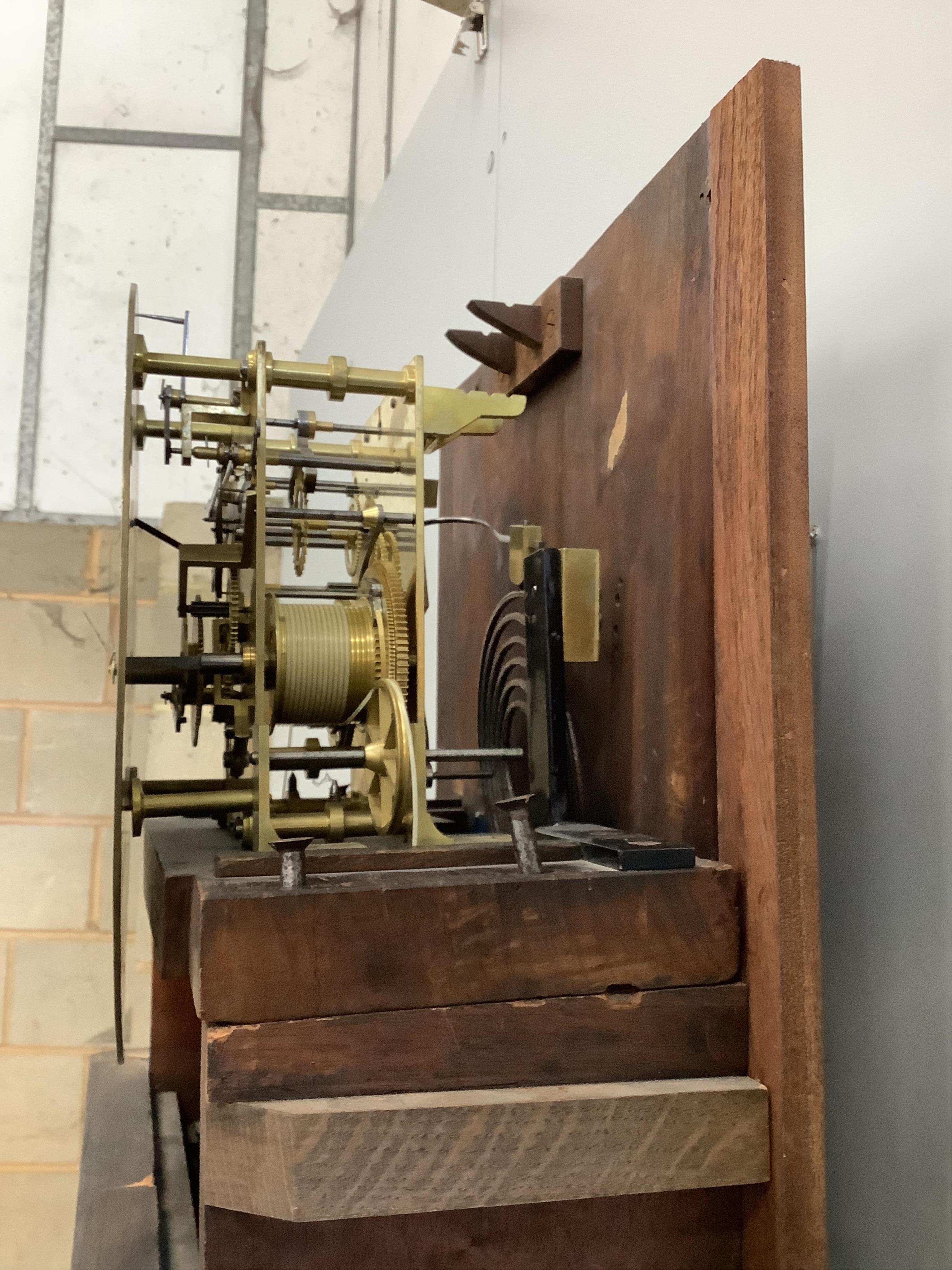 A mid 19th century oak eight day longcase regulator, circular silvered dial signed Thwaites & Reed, Clerkenwell, WTW 1848